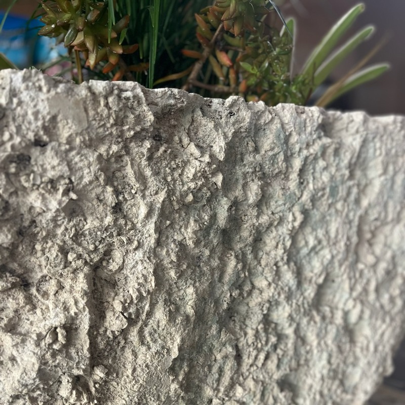 Saw-cut oolite limestone planter for tropical South Florida garden design